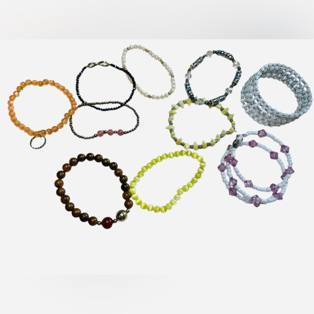 Lot of ten stretchy bracelet bangles included beaded wrap bracelets